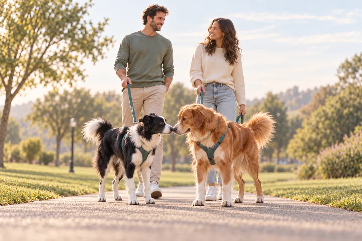 Luna meets another dog while their owners chat in the park
